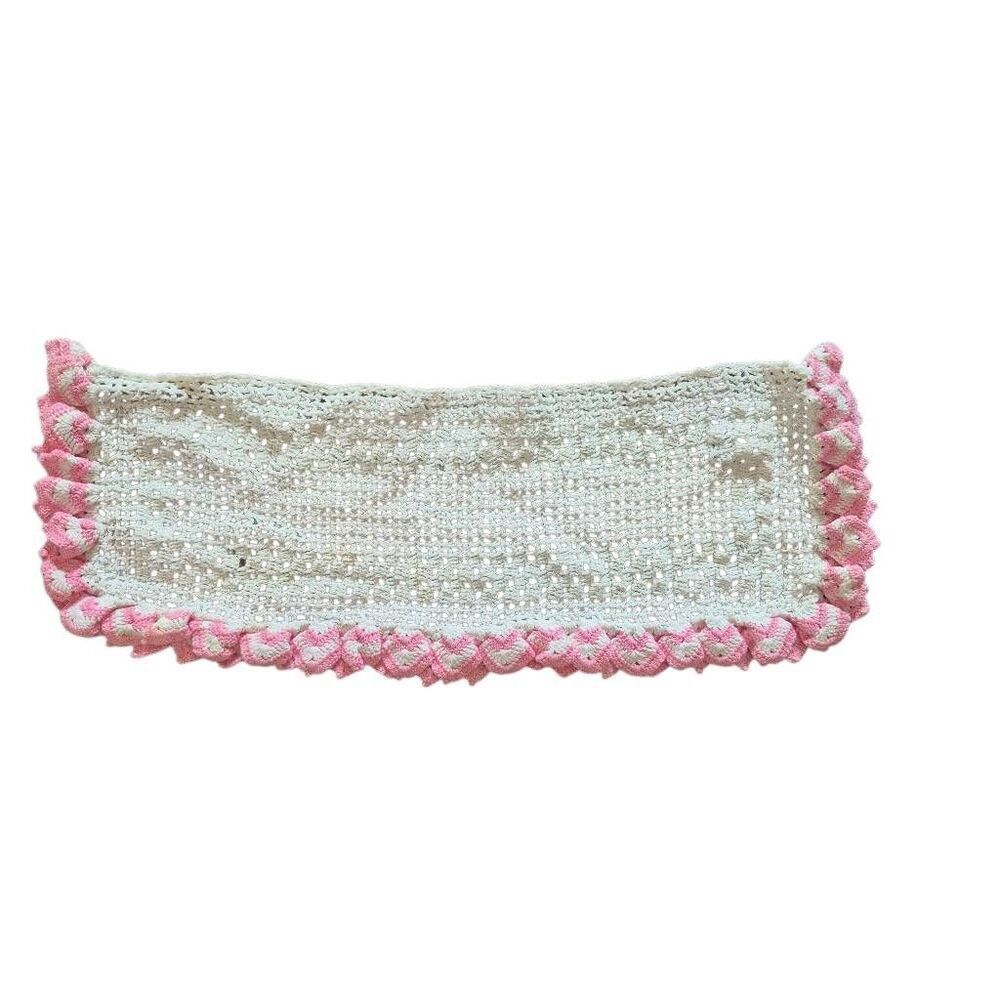 Crochet, Vintage White & Pink Ruffle 17" x 6"